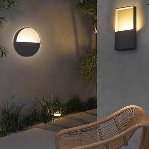 Réglez 2pcs Round et rectangle LED extérieur étanche lumières murales pour la maison, verre simple tête 7W double tête 14W Sable noir extérieur imperméable moderne