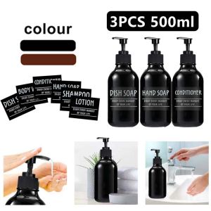 Set 3x 500 ml Dish Body Soap Dispensher Pompe 16oz Shampooing Reviter Bottle With 6 Label for Home Room Hotel Room