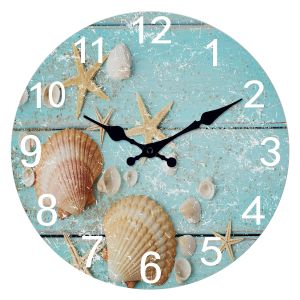 Set Beach Sea Starfish Shells Blue Wall Clocks Non Ticking For Girl Boy Bedroom Bathroom Kitchen salon Room Round horloge