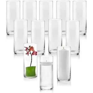 Ensemble de 12 vases cylindriques en verre pouces de hauteur pilier multi-usage bougie décoration de table de mariage maison vase à fleurs décor de salle jardin 240301