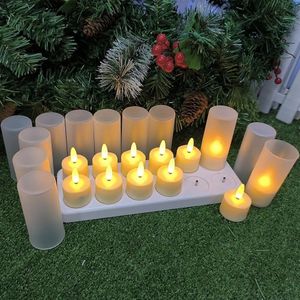 Ensemble de 12 éclairages à thé rechargeables à LED 3D Flame Bougies télécommandées avec une bougie votive de minuterie pour le mariage de Noël TA 240416