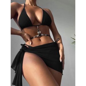 Set Sexy Diamond incrusté de bikini suspendu en diamant ensemble Femmes Black Tree Pieces Backless Swimsuit For Women Board Shorts Boys