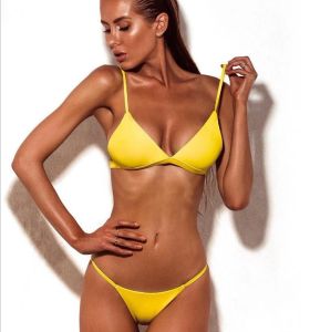 Set Simple Solid Bikini ensembles Femmes à taille basse Swnewear Sexy Lace Up Switsuit Summer Yellow / Black / Red / Army Green / Pink / Orange