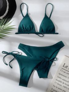 Conjunto de Bikini de tres piezas con lazo triangular para mujer, traje de baño Sexy, novedad de 2022, traje de baño para playa de verano