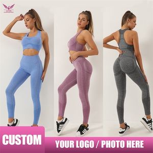 Set Yoga Wanita Kustom 2 Buah Pakaian Olahraga Gym Fitness Lengan Panjang Cetak 220613