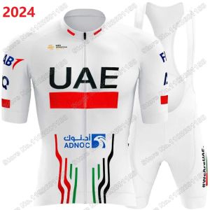 Ensembles 2024 White Team EAU Jersey Cycling Set Summer Cyling Clothing Men Kit Tadej Pogacar Road Bike Shirt Suit Bicycle Bib Shorts