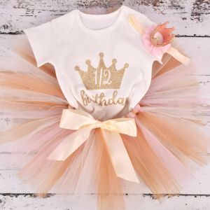 Sets Baby Girls 1/2 ans Tenue d'anniversaire Gold Crown TUTU TOSITES COSTUM COSTUMI