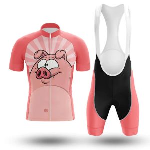 Sets de camiseta de ciclismo de cerdo rosa de dibujos animados para hombres, ropa deportiva al aire libre, ropa de bicicleta, traje de bicicleta de bicicletas MTB transpirable, verano