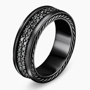 Ensembles Davy Yourman bague homme en argent sterling 925 de haute qualité, bague rationalisée à deux rangées en titane noir, 6.5 mm, livraison gratuite