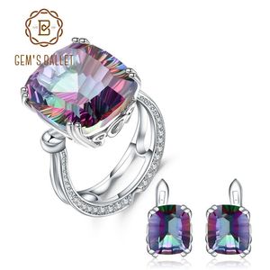 Conjuntos GEM'S BALLET Natural Rainbow Mystic Quartz Ring Stud Pendientes para mujeres 925 Sterling Silver Wedding Jewelry Set Joyería fina