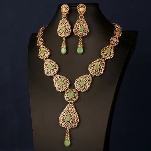 Définit Herseygold Marocain Trendy Neckace Set pour les femmes enrégiennes verts en alliage zinc en alliage de bijoux de mariée