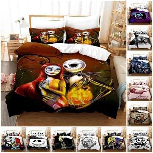 Sets Nightmare Before Christmas Duvet Set Jack y Sally Lover Twin Bedding Halloween Tema Queen King Tamaño de tamaño