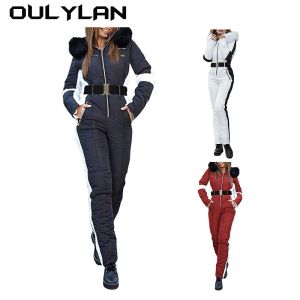 Conjuntos Oulylan, traje de esquí de una pieza, chaqueta para mujer, mono de invierno, mono de algodón con capucha para mujer, monos con cremallera para mujer, chándales