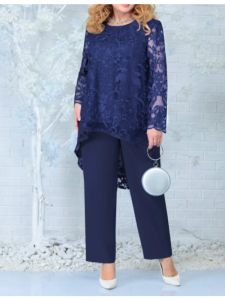 Ensembles grande taille femmes vêtements 2023 printemps été à manches longues dentelle Blouse jambe large deux pièces pantalon ensembles 2 pièces ensembles femmes tenue