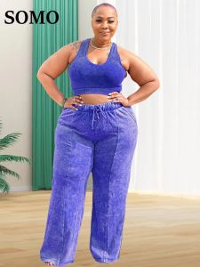 Ensembles Somo Plus Size Two Piece Tofits For Women Pantals Sets Stretch Top Pantalons Tracksuit Casual Casual Summer Wholesale DropShipping 2023
