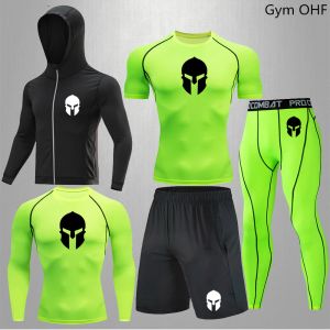 Ensembles Spartan Superhero Rashguard Men Sport Costume de gym Boxing Jerseys Kickboxing Muay Thai Men Fightwear Bjj MMA Tshirts Fitness Ensembles