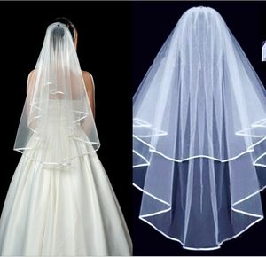 Setwell White White Ivoire Two-Couche Satin Ruban Veil Veil Court Tulle Robe de mariée avec peigne pour femme