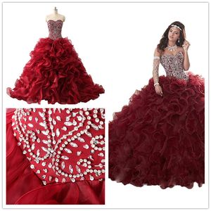 Setwell Real Pic Sweet 16 Banque sans bretelles Robe Organza Quinceanera Robe Sans manches Longueur de la robe de mariée Perlée Perlée Perlée