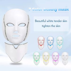 Masque facial LED à sept couleurs avec traitement de soins du visage pour le cou beauté thérapie anti-acné blanchissant la peau machine de rajeunissement de la peau