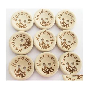 Sewing Notions Tools 2Hole Natural Wooden Buttons Handmade With Love Wood Button For Scrapbooking Craft Diy Baby Clothing Accessor Dh2Ro