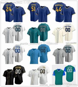 Jerseys de beisbol cosidos 58 Luis Castillo 44 Julio Rodriguez 51 Ichiro Suzuki 24 Ken Griffey Jr. 28 Eugenio Suarez 75 Andres Muñoz 38 Robbie Ray 15 Kyle Seager Talla S-6XL