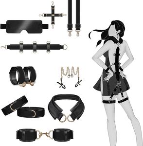 Sex Toy BDSM Restrictions, 9 PCS Ensemble de bondage, Kit de jouet adulte BDSM pour débutant et avancé, Jeu pour adultes avec menottes à texture de cuir, collier, manchette de cheville, bandeau pour les yeux,