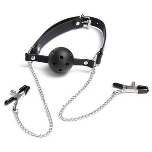 Juego de juguete sexual Cosplay Restricción Bondage Fetish Ball Gag Breast Clip Bra Strap # R601