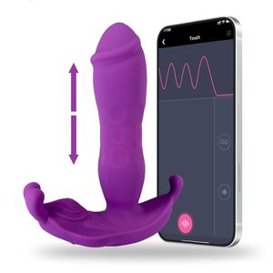 Juguete sexual Masajeador Aplicación Correas inteligentes Vibrador de mariposa telescópico Juguetes de control remoto inalámbrico Bluetooth compatible Usb Vibrador
