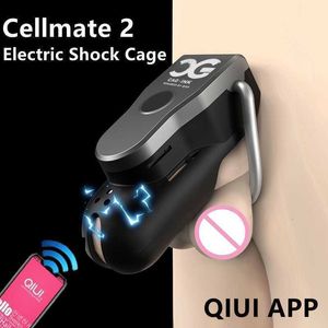 Masajeador de juguete sexual Qiui Cellmate 2 actualizado, jaula de castidad de descarga eléctrica, dispositivo de aplicación remota, bloqueo de pene, Bdsm para hombres Gay