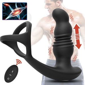 Juguete sexual masajeador, vibrador Anal telescópico, consolador con tapón Anal para próstata, anillos de bloqueo para retrasar la eyaculación, juguete para hombres, producto erótico