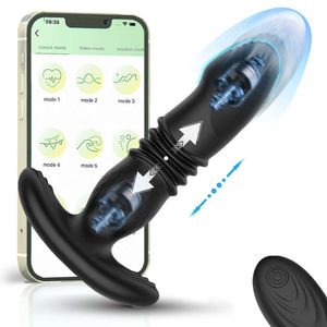 Masajeador de juguete sexual Masajeador de próstata de empuje Control de aplicación Butt Plug Vibrador anal Juguetes p Deporte para mujeres Hombres Consolador de culo Bluetooth 10 modos