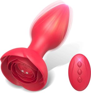 Sex Toy Rose Anal Vibrator for Women Vibrating Prostate Massager Butt Plug Remote Control with 10 Modes PLCQ