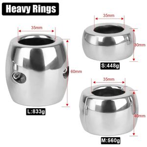 Sex Toys for Men Cock Lock Ring Testis Weight Stretchers Scrotum Pendant Ball Penis Trainer Restraint Stainless Steel 240106