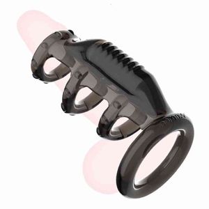 Sex toys masager Masseur Vibromasseur Sexy Toys Penis Cock Yunman Anti Falling Off Prepuce Resistance Ring Mari et Femme Co Shock Lock Sperm Wolf Tooth Cover U8DE