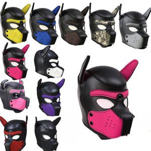 Masque de tête complet pour chien, jeu de rôle de Cosplay pour adulte, Sexy, en Latex souple rembourré, en caoutchouc, retenue pour chiot, capuche, produits de jouets sexuels