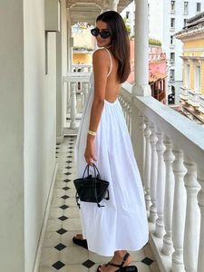 Sexy Midi Midi Dress Mleeveless V Neck Fashion Summer Woman Causal Loose Beach Holiday White Long 240415