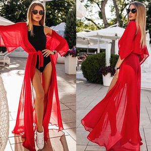 Sexy Beach Long Robe Summer Femmes Red Robe Bikini Cover Up TUNIC MURICON CE SEMBRIE