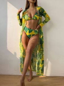 Sexy bikini traje de baño de traje de baño para mujeres diseñador de estampado de flores verdes frescos