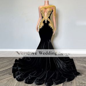 Sexy noir sirène robes De bal 2023 une épaule or Appliques femmes africaines Gala robes De soirée Vestidos De Ocasion Formales