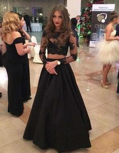 Sexy Black Two Pieces Dress Prom Vestido con mangas largas Mira a través de vestidos de fiesta hermosos vestidos de noche de concurso formal 3787930
