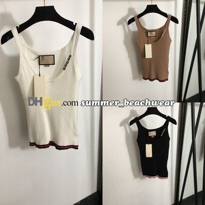 Sexy Camisole V Neck Slim Fit Knit Vest Designer Tops Tops Fashion Broidered Logo Knited Vest Femme Summer Sans Sans Manchet Tops