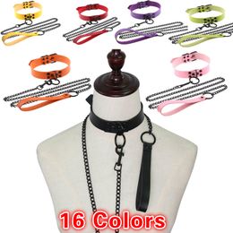 Collier de Style ténèbres Sexy chaîne en métal tour de cou Punk collier en cuir PU unisexe flirtant jeu de rôle ceinture de cou laisse de Bondage exotique