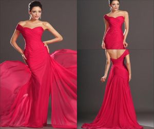 Sexy diseñadora sirena de los vestidos de noche de un hombro trenes de barrido de chifón rojo vestidos de noche hinchados vestidos de fiesta baratos 4799200