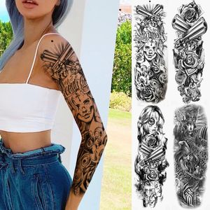 Sexy bras complet tatouages temporaires autocollant pour femmes hommes adulte pistolet nonne vignes réaliste faux tatouage manches grande pâte de tatouages