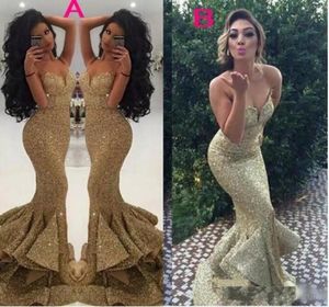 Sexy Gold Sequin Mermaid Vestidos de noche largos simples vestidos de piso sin tirantes de espagueti longitudes formales para vestidos de fiesta 5426958