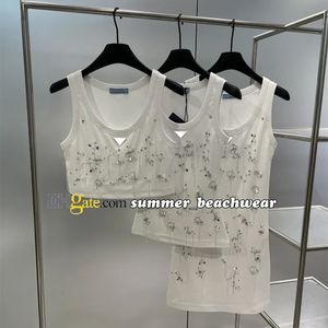 Sexy licou gilet col rond hauts sans manche concepteur strass frange gilet femmes robe licou été col rond robe d'été