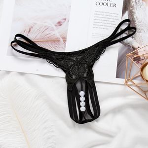 Hollow Butterfly Bragas Strappy Cintura Perla entrepierna abierta G Strings T back Lencería sexy mujer ropa interior voluntad y regalo de arena