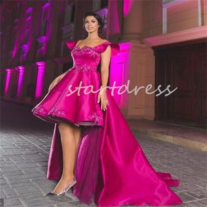 Vestido de fiesta sexy de color rosa fuerte y bajo, vestido de noche corto Abraic de Dubai con sobrefalda, apliques de tren, vestido de fiesta de graduación elegante para cóctel y regreso a casa, vestido de fiesta 2024