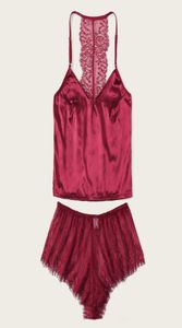 Sexy Lingerie Pyjama Set Lace Sling 4 Tailles Sumou Sans manche en V Coure rouge Shorts Pijama Home Suit For Women Q07061895289