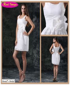 Sexy petite robe blanche gaine robe de mariée plage robes de mariée encolure dégagée fleurs faites à la main 100 dhyz 011457391